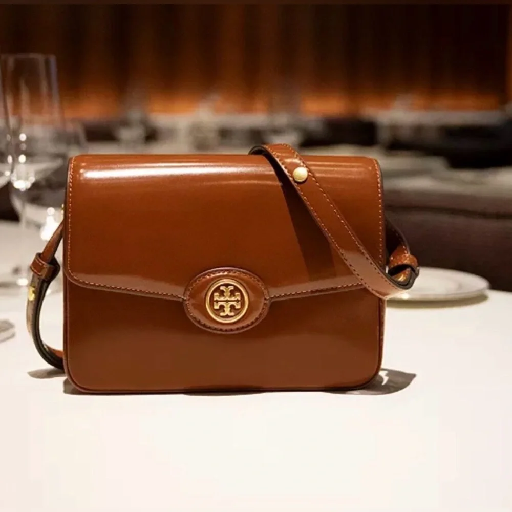 Tory Burch Cognac Leather Crossbody with Gold Logo